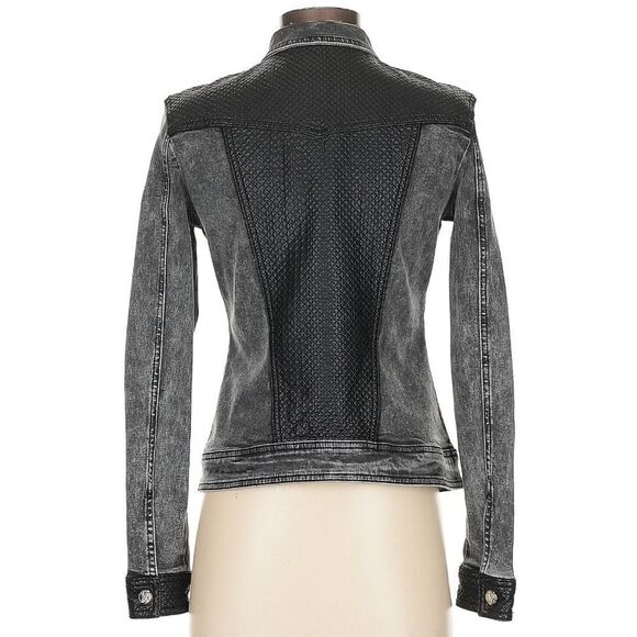 Versace Jeans Washed Gray Moto Jacket, Black Leather Detail, Small - Picture 2 of 7